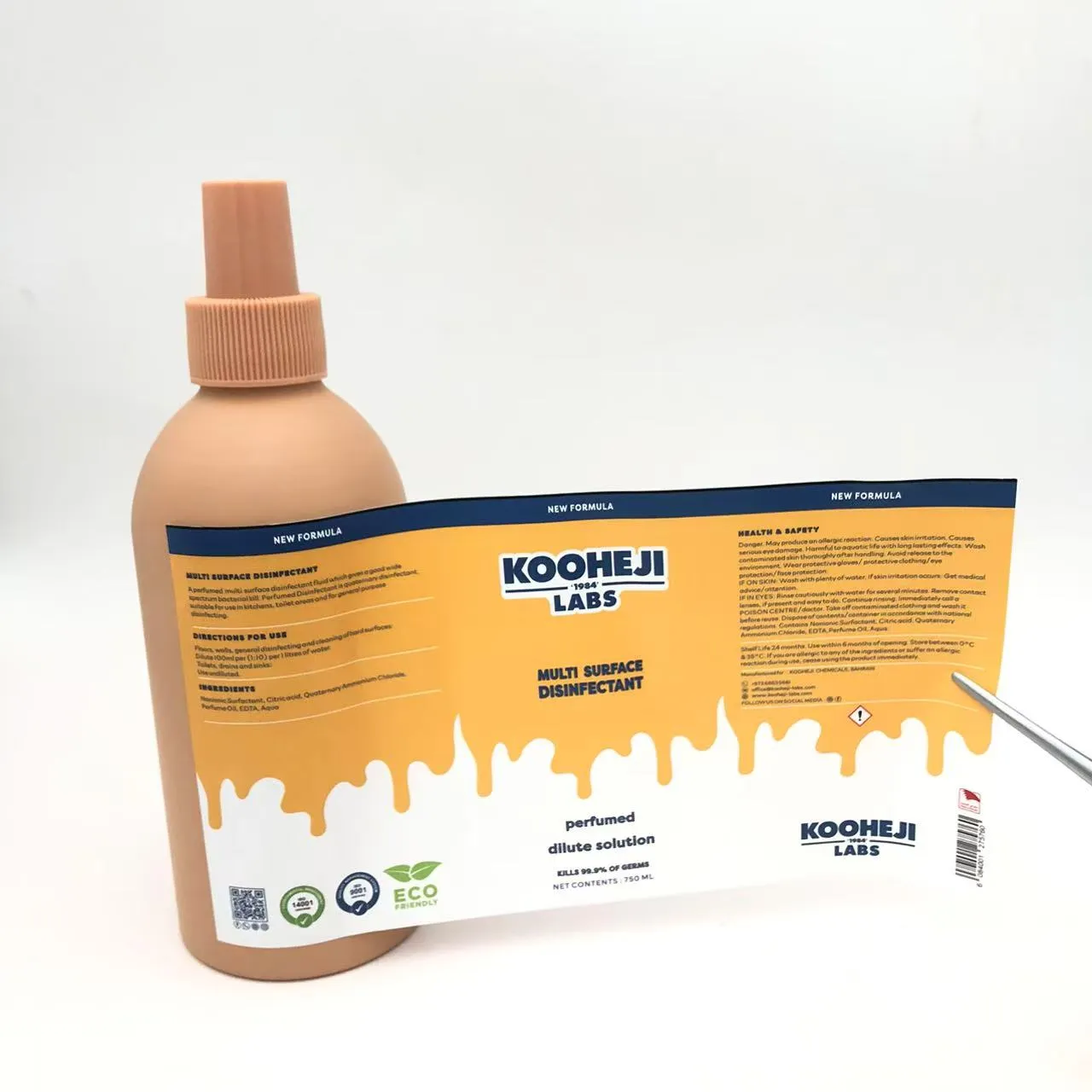 Desinfektionsmedelsflaska förpackningsetiketter